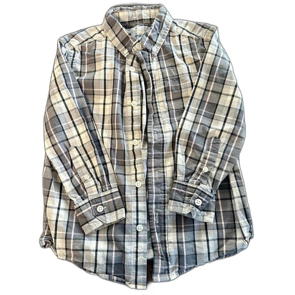 Wonder Nation Long Sleeve Button Up Size XS Plaid Black White (875)